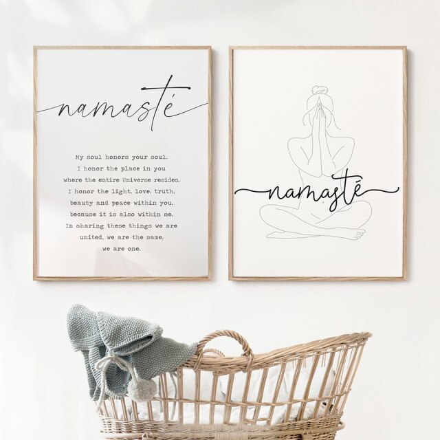 Black White Namaste Quotation Print Wall Art Fine Art Canvas Prints Minimalist Yoga Meditation Inspirational Pictures For Living Room Bedroom Home Decor