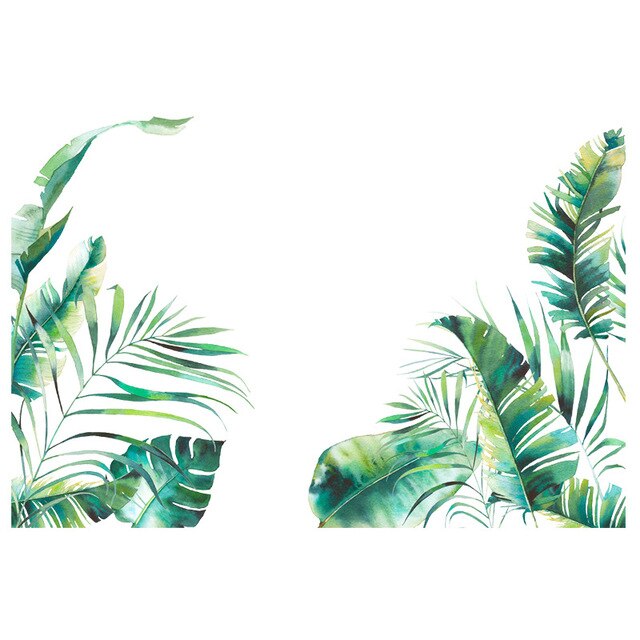 Tropical Rainforest Green Leaves Nordic Wall Decals Removable Self Adhesive PVC Wall Stickers Rainforest Mural For Living Room Corner Border Skirting Art Decor