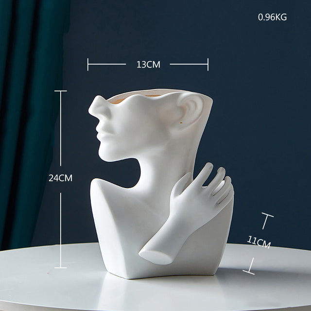 Modern Abstract Designer Fashion Art Vase Creative Resin Bust Sculpture For Bedroom Living Room Creative Salon Floral Display Trending Nordic Decor