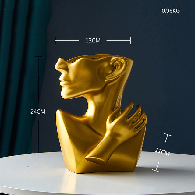 Modern Abstract Designer Fashion Art Vase Creative Resin Bust Sculpture For Bedroom Living Room Creative Salon Floral Display Trending Nordic Decor