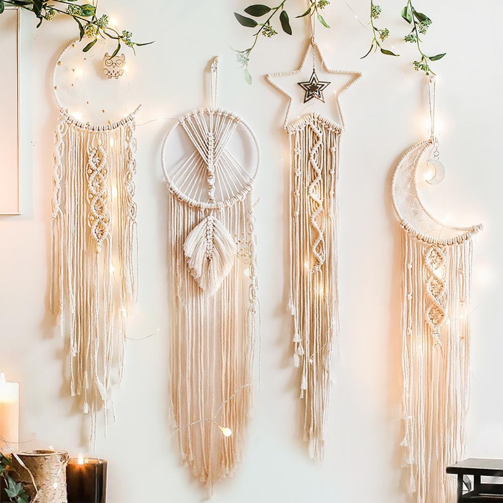 Moon & Stars Nordic Dream Catchers Naturally Inspired Cotton Macrame Earthy Hanging Decoration For Bedroom Living Room Essential Nordic Decor