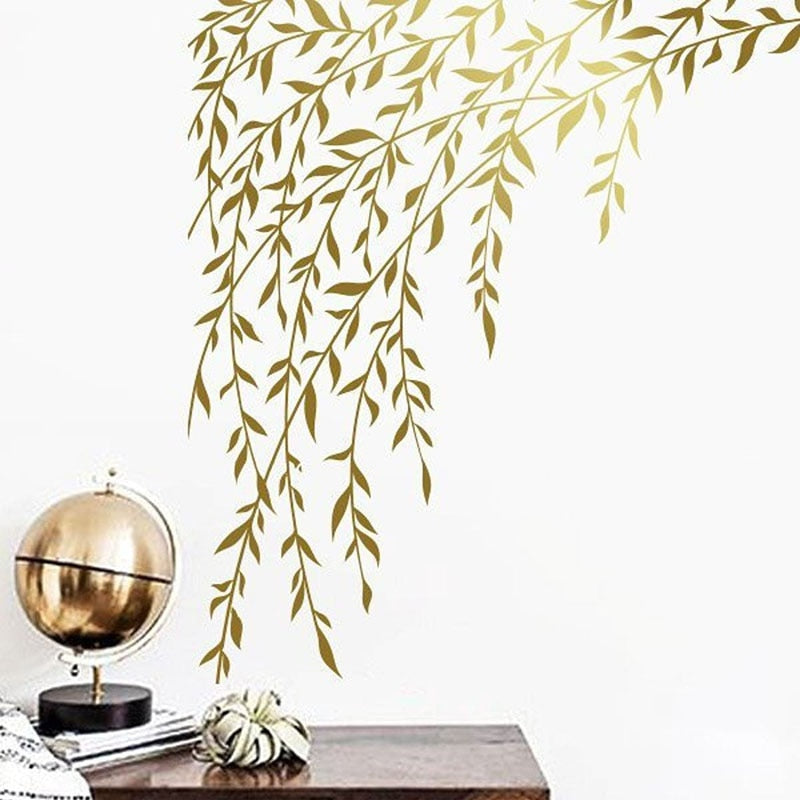 Willow Tree Branch Silhouette Wall Mural Removable Self Adhesive PVC Wall Decal Tree Leaves Decoration For Living Room Bedroom Creative DIY Home Decor