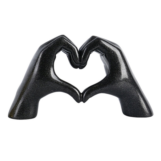 Heart Gesture Love Sculpture Abstract Golden Ebony Figurine Ornamental Decoration For Coffee Table Desktop Bedroom Living Room Nordic Home Decor