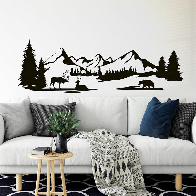 Mountain Pine Forest Landscape Wall Mural Living Room Decor Self