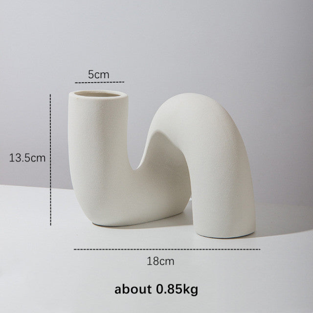 Simple Abstract Minimalist Art Vase Tubular Curved Pot For Creative Floral Arrangement Living Room Dining Room Desktop Nordic Home Decor