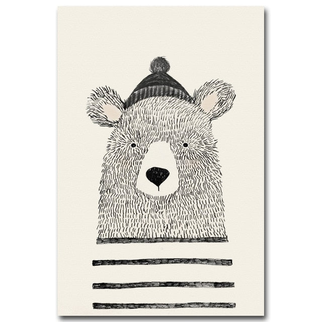 Woodland Animals Nursery Wall Art Fox Bear And Ice Cream Cute Characters Fine Art Canvas Prints Nordic Pictures For Children's Bedroom Decor