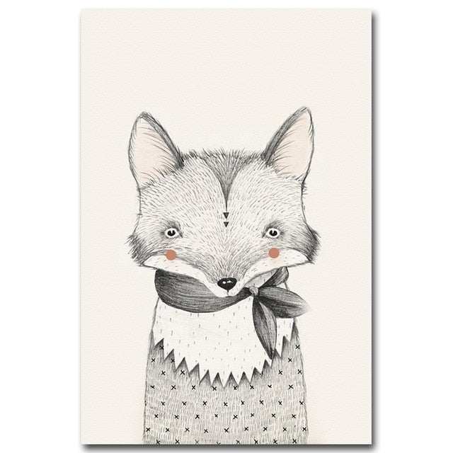 Woodland Animals Nursery Wall Art Fox Bear And Ice Cream Cute Characters Fine Art Canvas Prints Nordic Pictures For Children's Bedroom Decor