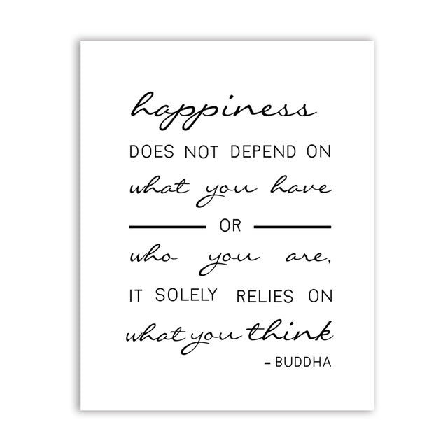 Happiness Buddha Quote Wall Art Inspirational Quotations Fine Art Canvas Print Simple Minimalist Design Poster For Living Room Bedroom Wall Art Decor