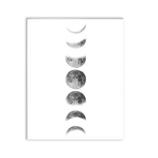 Abstract Moon Phases Chart Minimalist Scandinavian Style Black And White Wall Art Fine Art Canvas Prints Nordic Style Modern Interior Decor