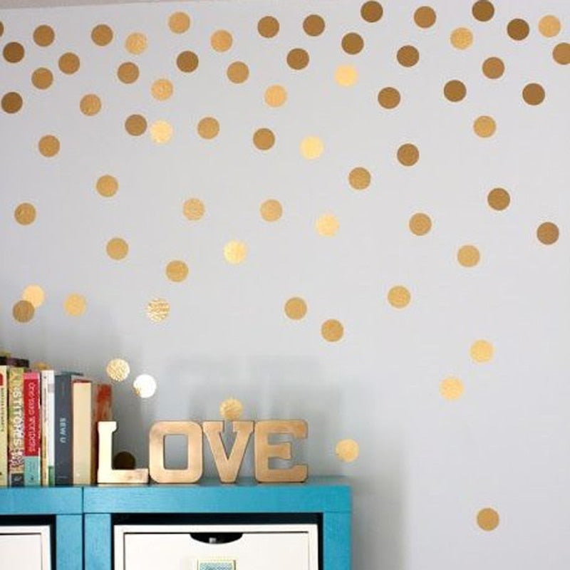 Gold Polka Dots Nursery Wall Decals Colorful Removable Sticky Dots Stickers  For Decorating Kids Bedroom –