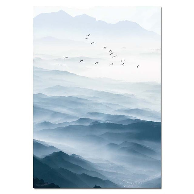 Misty Blue Morning Mountain Landscape Wall Tranquil Scenery Pictures Nordic Style Fine Art Canvas Prints For Office Living Rome Home Decor
