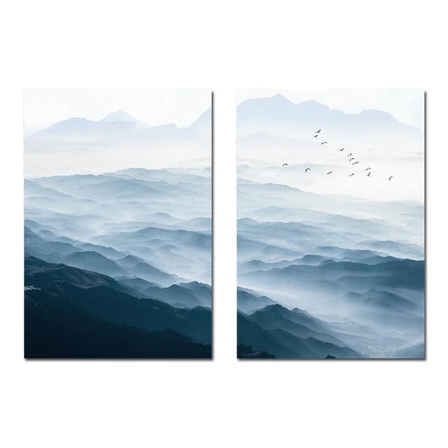 Misty Blue Morning Mountain Landscape Wall Tranquil Scenery Pictures Nordic Style Fine Art Canvas Prints For Office Living Rome Home Decor