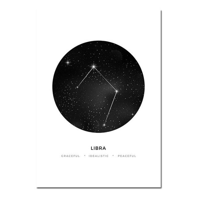 Minimalist Abstract Constellations Wall Art Black And White Star Signs Astrology Fine Art Canvas Prints For Living Room Bedroom Home Decor