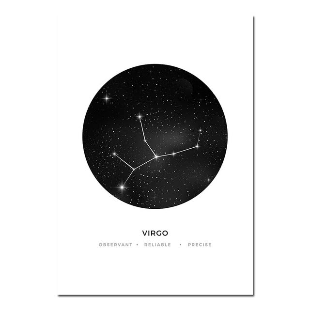 Minimalist Abstract Constellations Wall Art Black And White Star Signs Astrology Fine Art Canvas Prints For Living Room Bedroom Home Decor