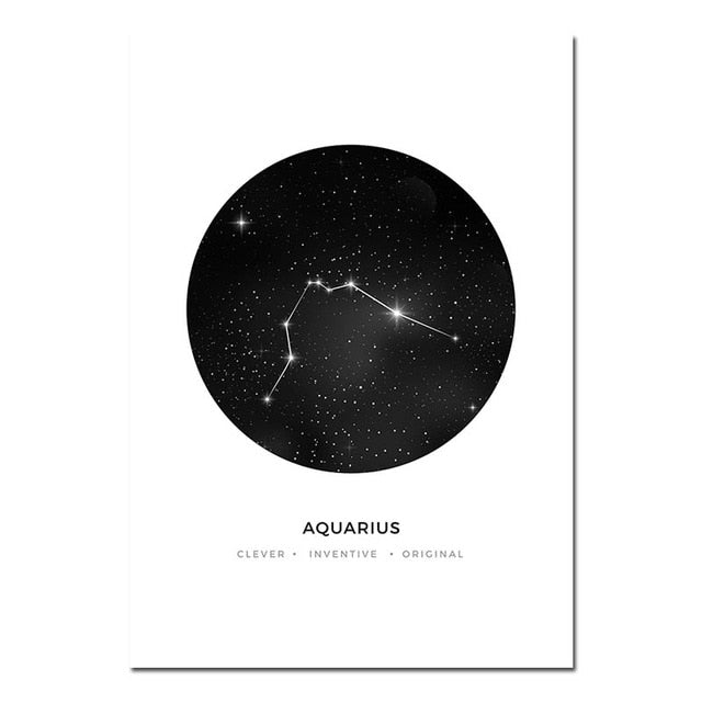 Minimalist Abstract Constellations Wall Art Black And White Star Signs Astrology Fine Art Canvas Prints For Living Room Bedroom Home Decor