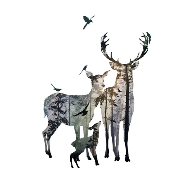 Deer Of The Forest Wall Mural Removable PVC Wall Decal Nordic Style Woodland Animals Wall Art For Living Room Dining Room Interior Decor