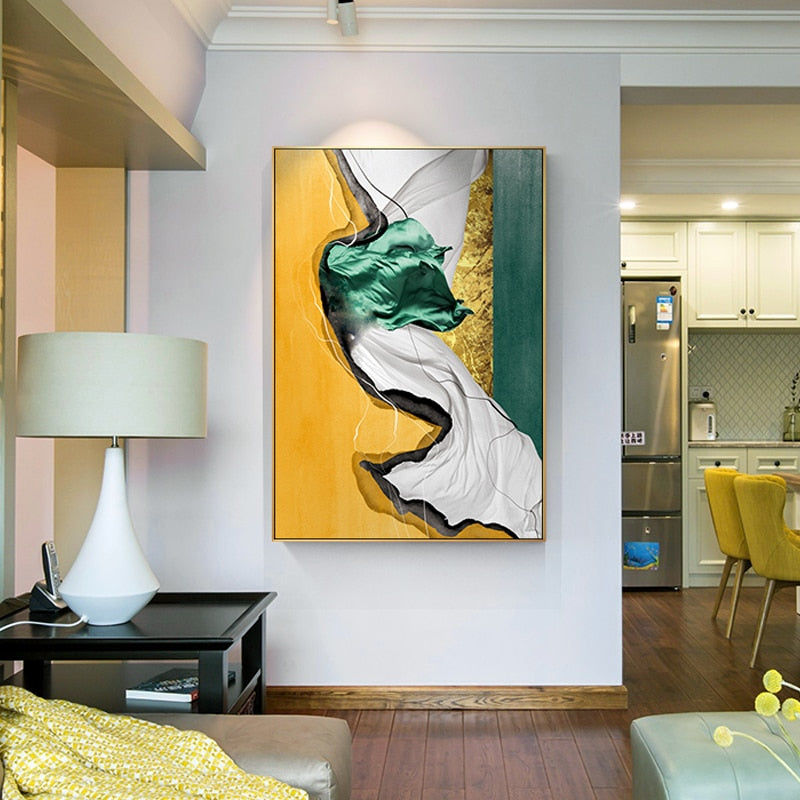 Abstract Luxury Nordic Marble Wall Art Stylish Golden Blue Green Red Fine Art Canvas Prints For Modern Home Office Interior Glam Decor