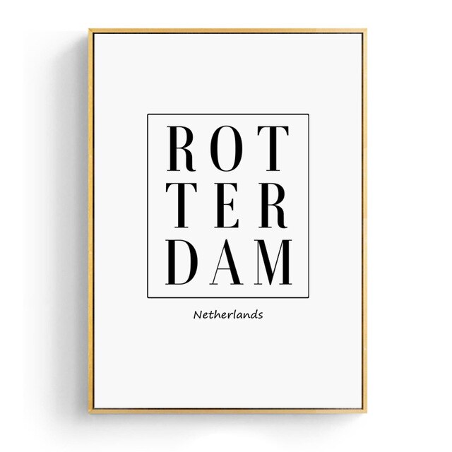 Modern Minimalist Black And White Rotterdam Netherlands Green Leaves Wall Art Nordic Style Fine Art Canvas Prints For Modern Interior Decor