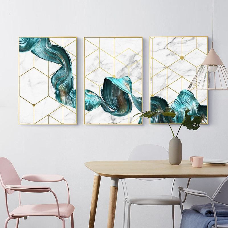 Abstract Swirls Luxury Nordic Wall Art Modern Golden Geometry Marble Paint Splash Fine Art Canvas Prints For Stylish Home Office Interior Decor