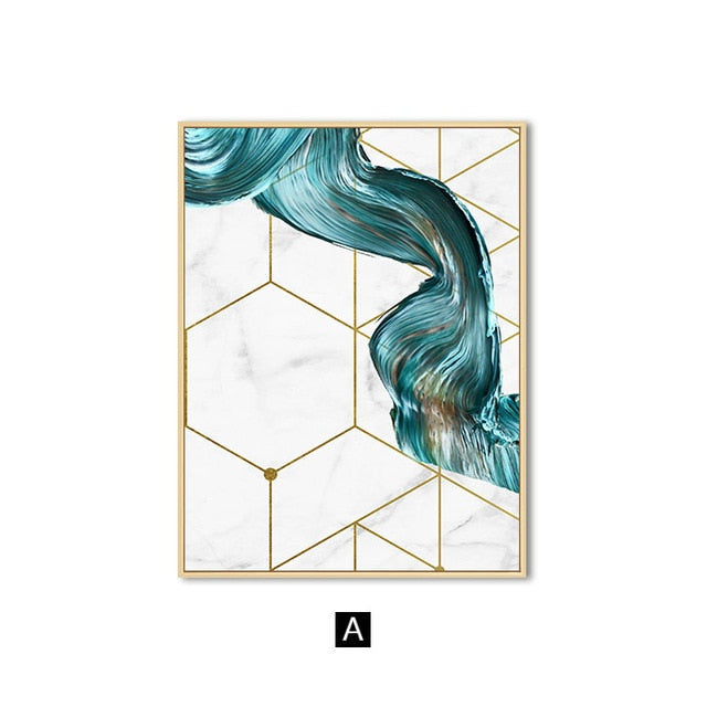 Abstract Swirls Luxury Nordic Wall Art Modern Golden Geometry Marble Paint Splash Fine Art Canvas Prints For Stylish Home Office Interior Decor