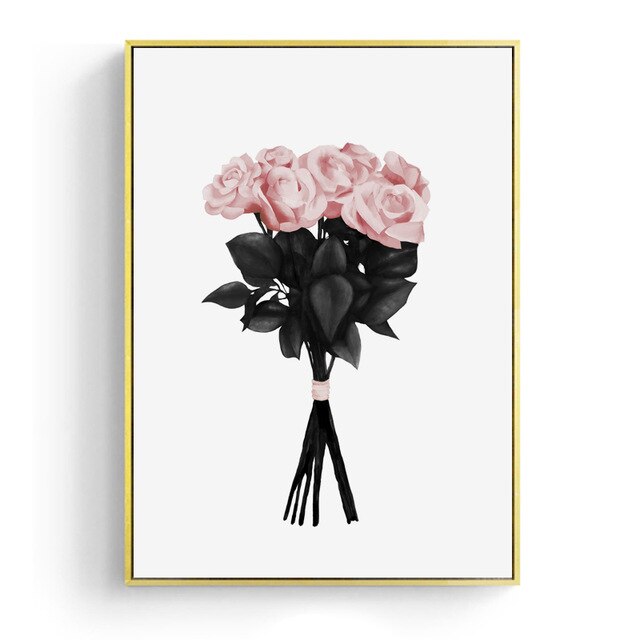 Nordic Minimalist Geometric Wall Art Deer Motif And Roses Bouquet Fine Art Canvas Prints For Modern Office Home Living Room Interior Decor