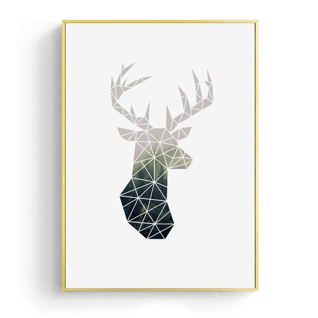 Nordic Minimalist Geometric Wall Art Deer Motif And Roses Bouquet Fine Art Canvas Prints For Modern Office Home Living Room Interior Decor