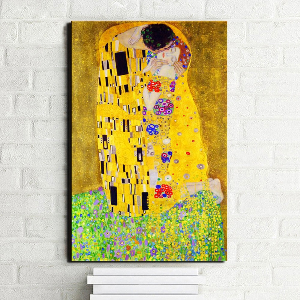 Famous Painting, Gustav Klimt, The Kiss, Poster Art Canvas Print Wall Art Decoration Classic Paintings Printed on Canvas For Modern Home Decor