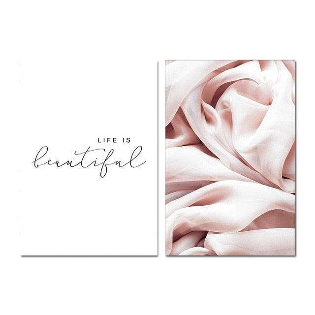 Life Is Beautiful Pink Abstract Wall Art Nordic Minimalist Quotation Fine Art Canvas Prints Modern Pictures For Living Room Bedroom Decor