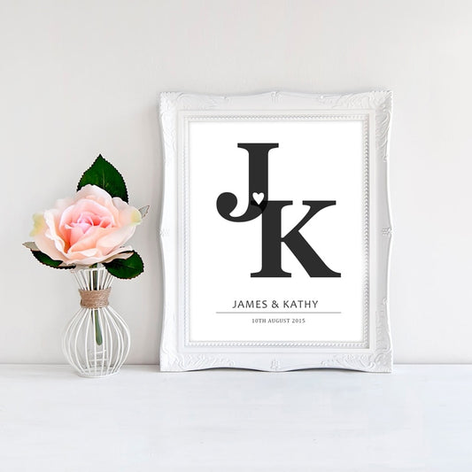 Personalized Initials Love Wall Art Black & White Fine Art Canvas Prints Customized With Your Names And Initials Perfect For Couples Weddings Celebrations Gifts etc