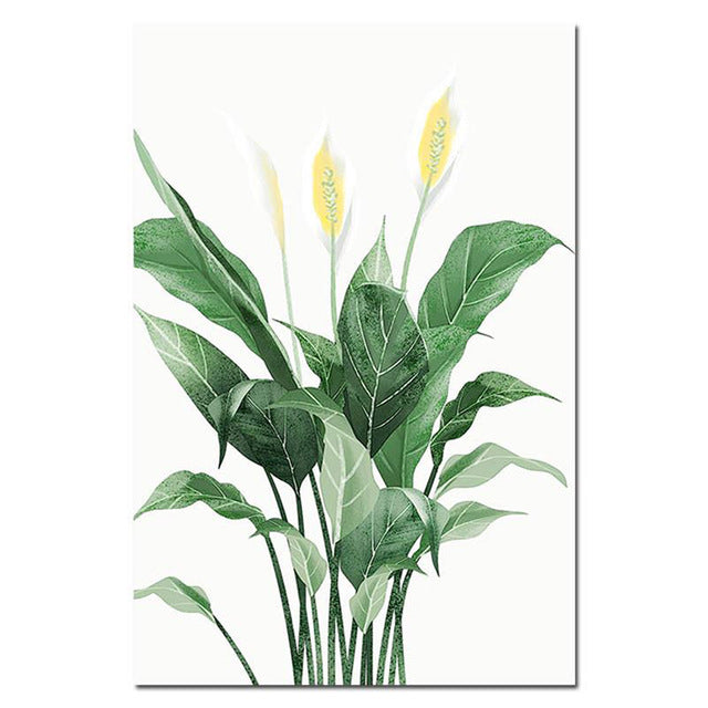 Tropical Botany Paintings Green Leaves Yellows Flowers Nordic Style Fine Art Canvas Prints Green Leaves Wall Art For Modern Home Interior Decor