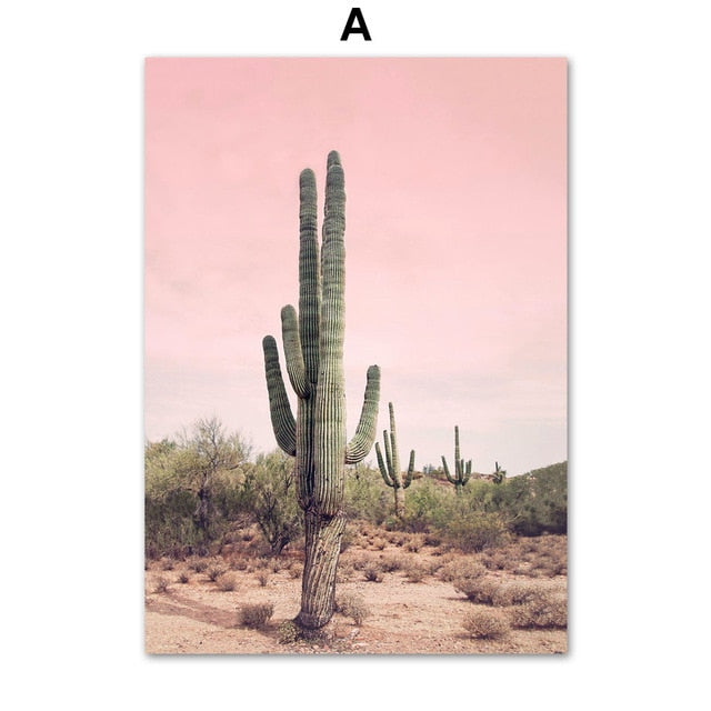 Pink Tropical Surf Camper Van Wall Art Palm Trees Cactus Posters Fine Art Canvas Prints Pictures For Living Room Bedroom Wall Decor