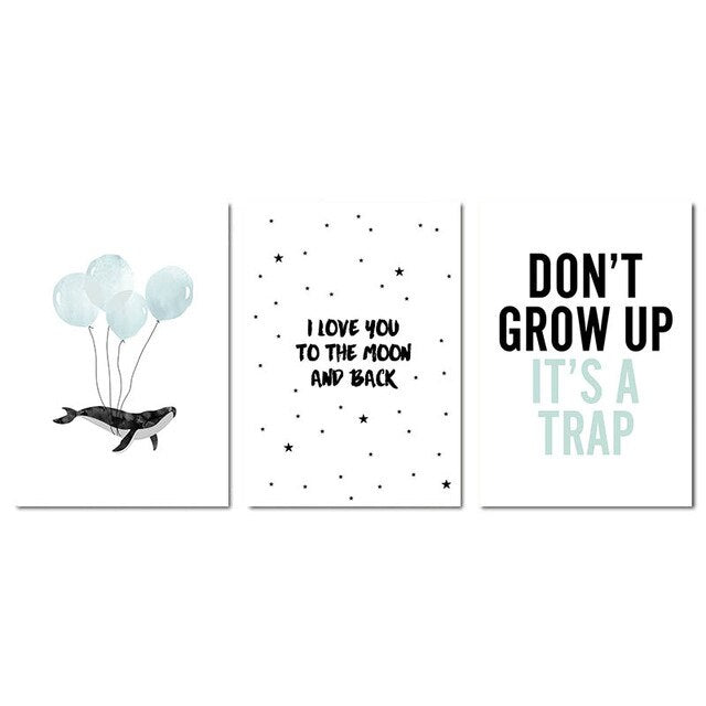 Don't Grow Up Quote Kids Room Wall Art Fine Art Canvas Print I Love You To The Moon And Back Quotation Posters Nordic Style Pictures For Baby Boys Room Decoration