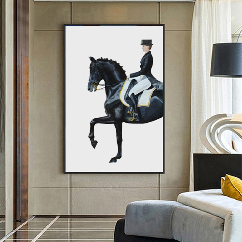Very Elegant Equestrian Wall Art Luxurious Dressage Paintings Horse And Rider Figure Art Fine Art Canvas Prints For Modern Living Room Decor