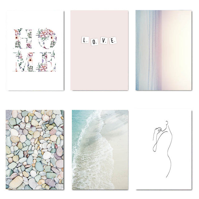 Ocean Beach Landscape Gallery Wall Art Sea Sunrise Colorful Pebbles Simple Love Minimalist Quote Fine Art Canvas Prints Nordic Home Decor