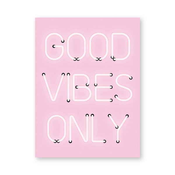 Good Vibes Only Minimalist Quotation Fashion Wall Art Bright Pink Neon Effect Fine Art Canvas Prints Nordic Style Interior Decor For Girls Room