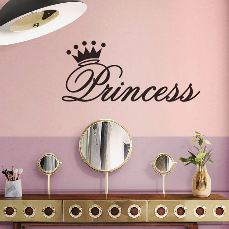 Princess Word Art Wall Mural With Crown Removable PVC DIY Wall Decal ...