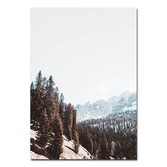 Forest Mountain Winter Wilderness Landscape Wall Art Far North Icy Lake Bison Log Cabin Travel Dreams Scandinavian Style Fine Art Canvas Prints