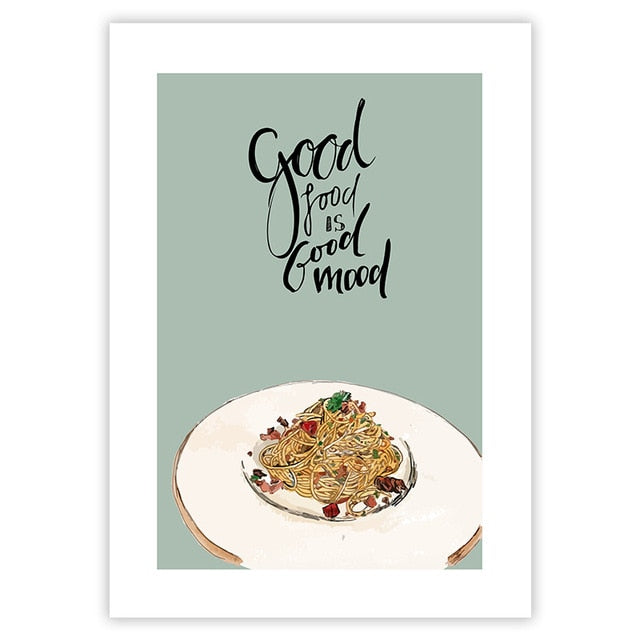 Eat Drink Enjoy Food Makes Me Happy Time For Tea Wall Art Kitchen Posters Fine Art Canvas Prints Colorful Restaurant Wall Decor