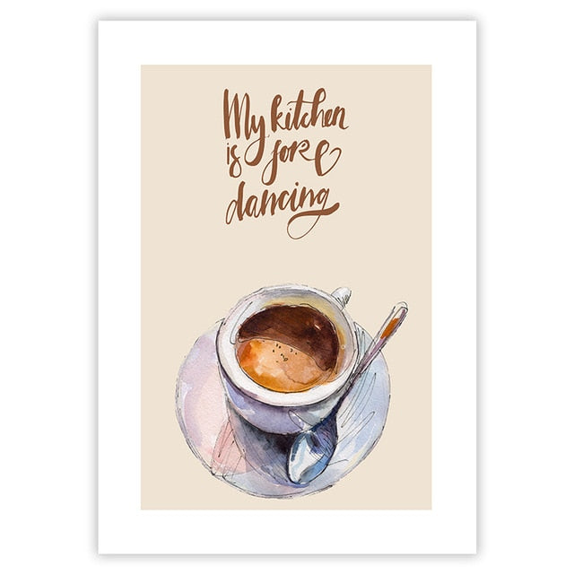 Eat Drink Enjoy Food Makes Me Happy Time For Tea Wall Art Kitchen Posters Fine Art Canvas Prints Colorful Restaurant Wall Decor