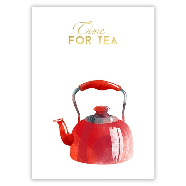 Eat Drink Enjoy Food Makes Me Happy Time For Tea Wall Art Kitchen Posters Fine Art Canvas Prints Colorful Restaurant Wall Decor