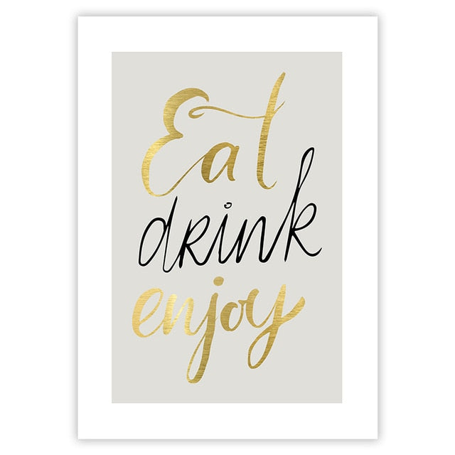 Eat Drink Enjoy Food Makes Me Happy Time For Tea Wall Art Kitchen Posters Fine Art Canvas Prints Colorful Restaurant Wall Decor