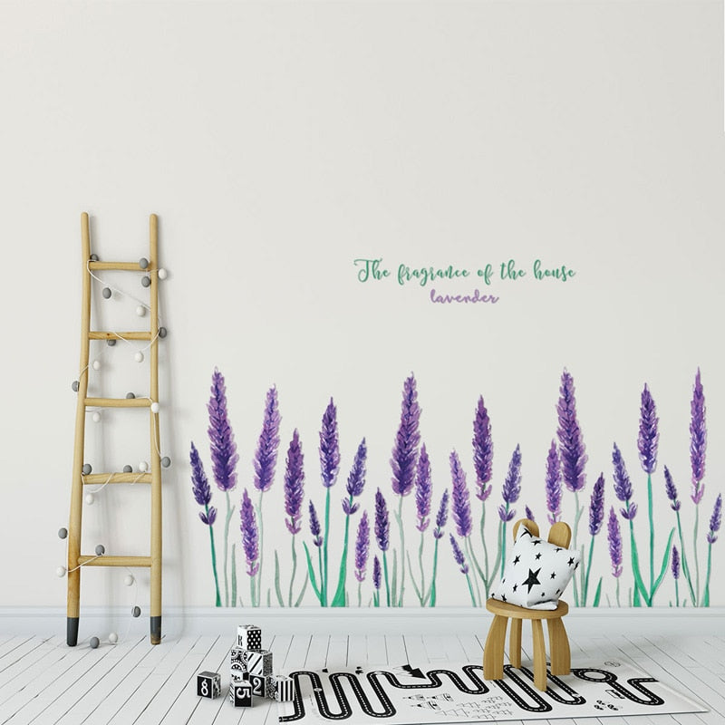 Purple Lavender Floral Wall Art Mural Home Decor Removable PVC Wall Art Decal For Living Room Dining Room Creative DIY Home Decoration