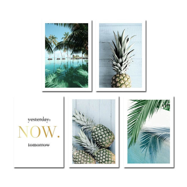Exotic Tropical Dreams Travel Posters Pineapple & Palms Holiday Dreams Gallery Wall Art Fine Art Canvas Prints Pictures Nordic Style Home Decor