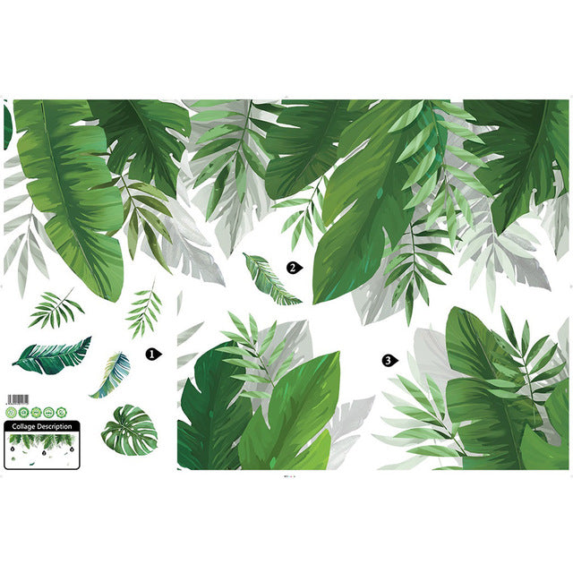 Tropical Rainforest Canopy Plant Leaves Wall Mural Removable PVC Wall Decal For Living Room Dining Room Kids Playroom Nursery Wall Decor