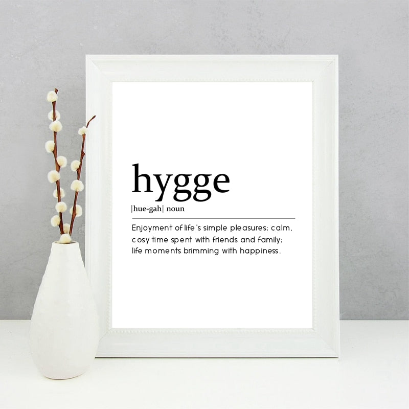 Hygge Definition Quote Canvas Painting Picture , Modern Minimalism Typography Monochrome Dictionary Poster Print Home Wall Decor