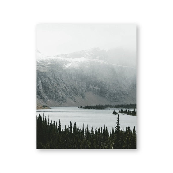 Misty Mountain Forest Lake Wilderness Landscape Wall Art Fine Art Canvas Prints Peaceful Nature Pictures For Office Or Home Living Room Wall Decor