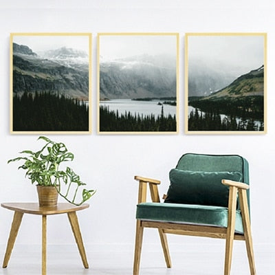 Misty Mountain Forest Lake Wilderness Landscape Wall Art Fine Art Canvas Prints Peaceful Nature Pictures For Office Or Home Living Room Wall Decor