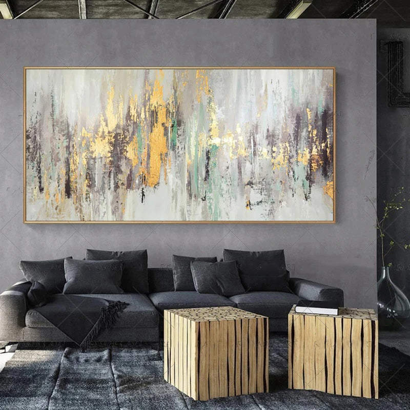 Modern Abstract Gray Beige Golden Wall Art Fine Art Canvas Prints Picture For Luxury Living Room Bedroom Art For Contemporary Interiors