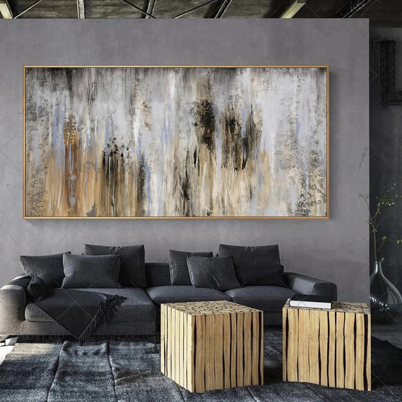 Modern Abstract Gray Beige Golden Wall Art Fine Art Canvas Prints Picture For Luxury Living Room Bedroom Art For Contemporary Interiors