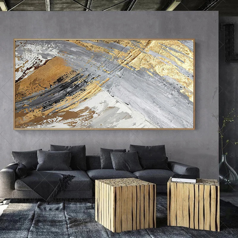 Modern Abstract Gray Beige Golden Wall Art Fine Art Canvas Prints Picture For Luxury Living Room Bedroom Art For Contemporary Interiors